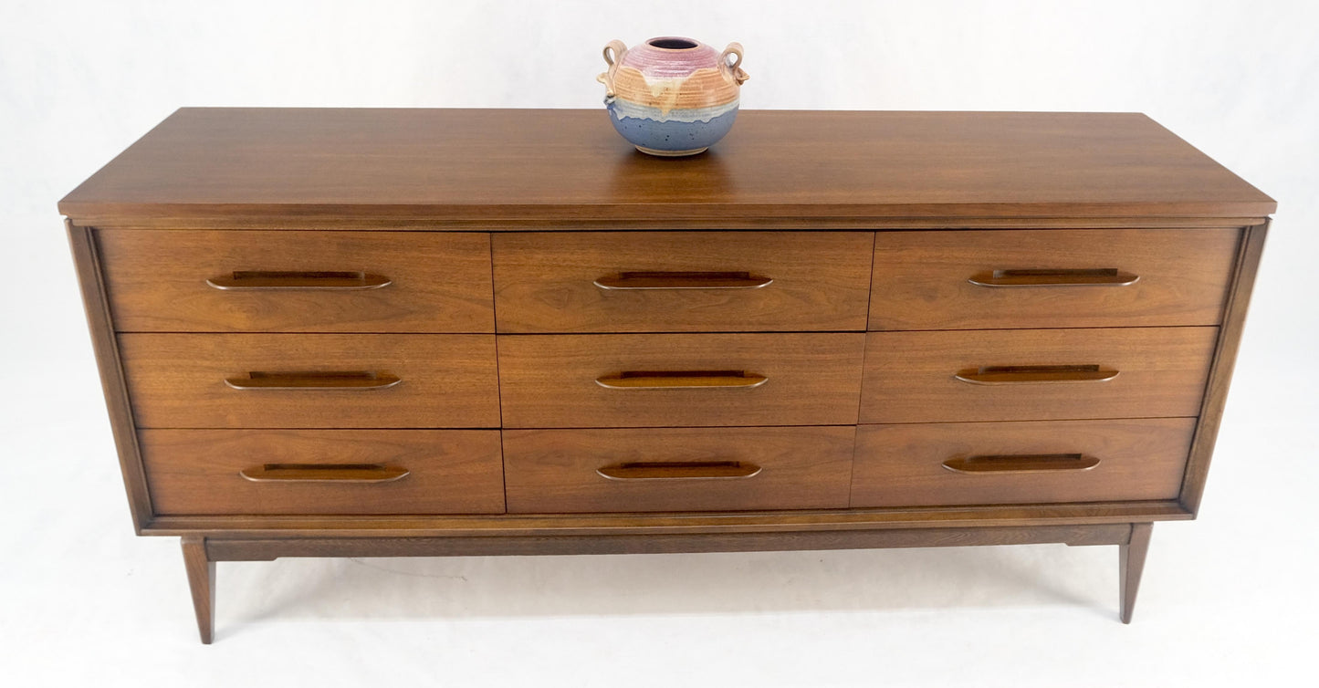 American Light Oiled Walnut 9 Drawers  Sculptured Pull 66" Long Dresser Credenza