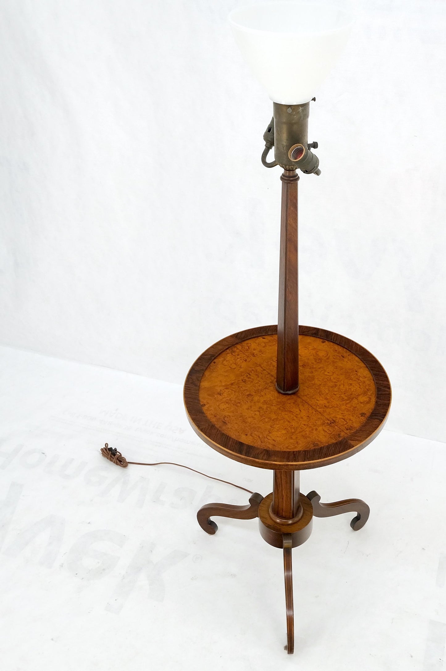 Rosewood & Burl Wood Tripod Base Side Table Regency Style Floor Lamp Mint