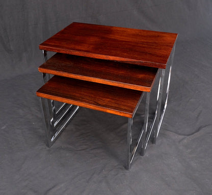 Rosewood Tops Chrome Base Mid Century Modern Set of 3 Nesting Side End Tables