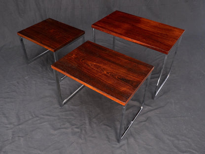 Rosewood Tops Chrome Base Mid Century Modern Set of 3 Nesting Side End Tables