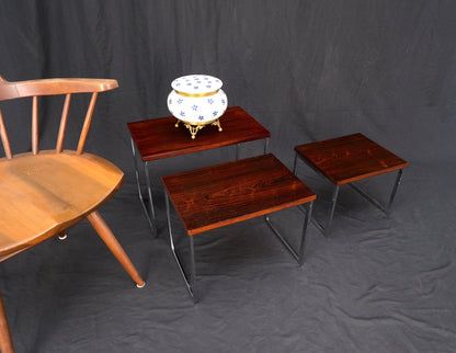 Rosewood Tops Chrome Base Mid Century Modern Set of 3 Nesting Side End Tables