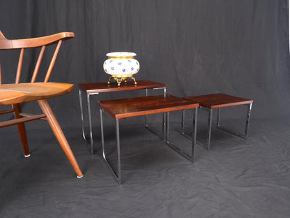 Rosewood Tops Chrome Base Mid Century Modern Set of 3 Nesting Side End Tables