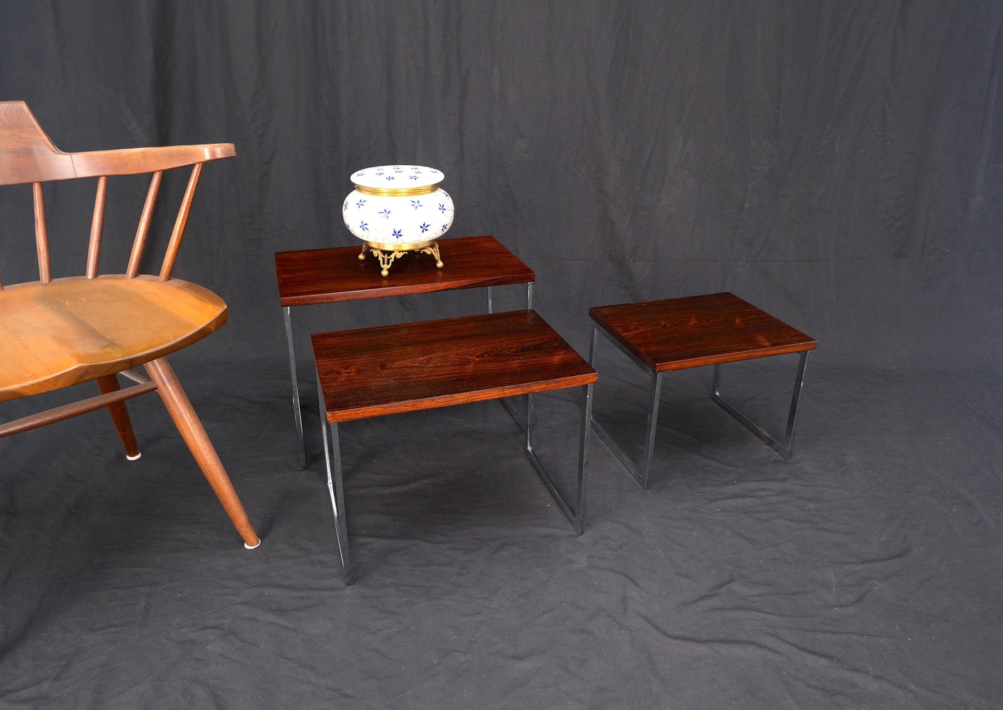 Rosewood Tops Chrome Base Mid Century Modern Set of 3 Nesting Side End Tables