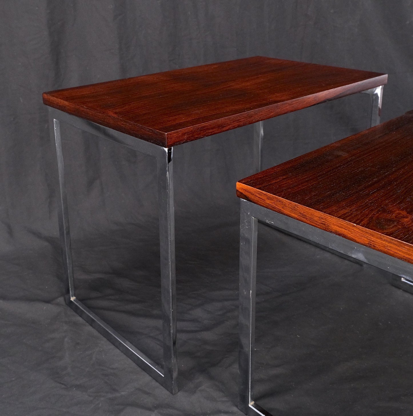 Rosewood Tops Chrome Base Mid Century Modern Set of 3 Nesting Side End Tables