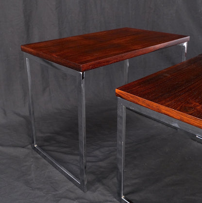 Rosewood Tops Chrome Base Mid Century Modern Set of 3 Nesting Side End Tables