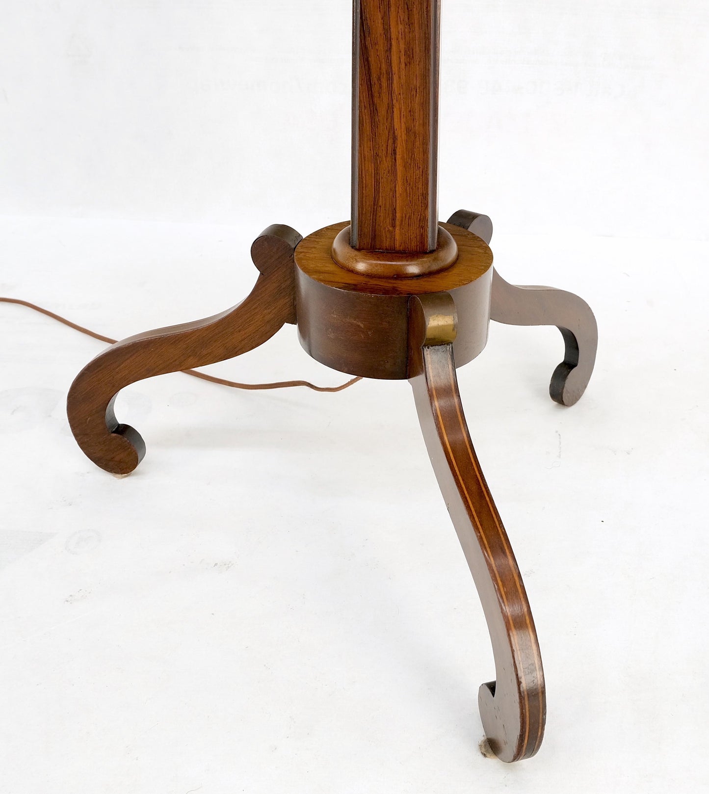 Rosewood & Burl Wood Tripod Base Side Table Regency Style Floor Lamp Mint