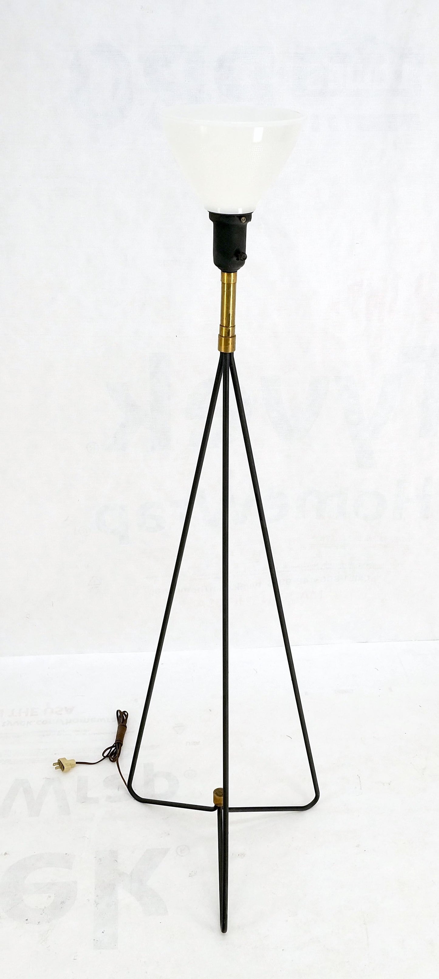 Mid-Century Modern Wire Tripod Base Brass Finial Floor Lamp