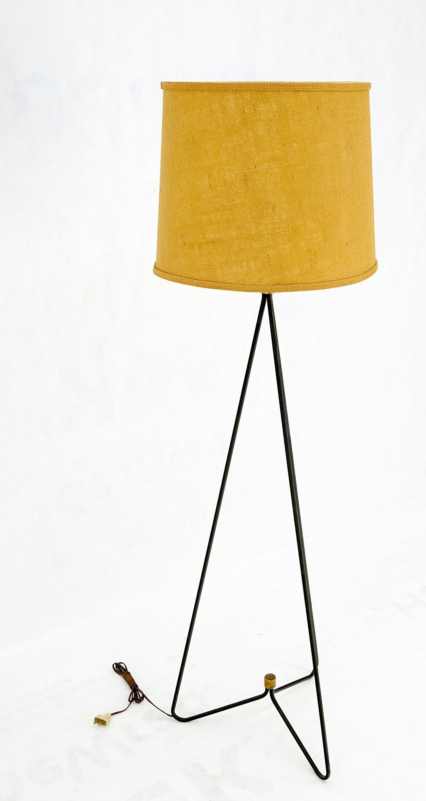 Mid-Century Modern Wire Tripod Base Brass Finial Floor Lamp