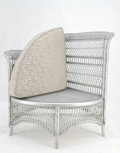 Antique Wicker Corner Chair Finished Painted in Silver Metal Finish Mint