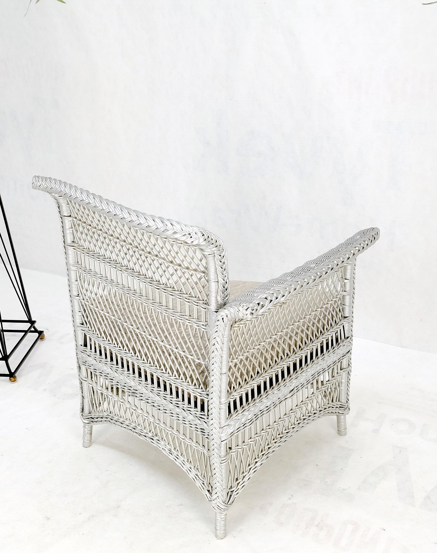 Antique Wicker Corner Chair Finished Painted in Silver Metal Finish Mint