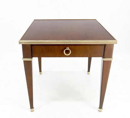 Baker Walnut & Brass Ring Drop Pull One Drawer Tapered Leg Side End Table MINT!