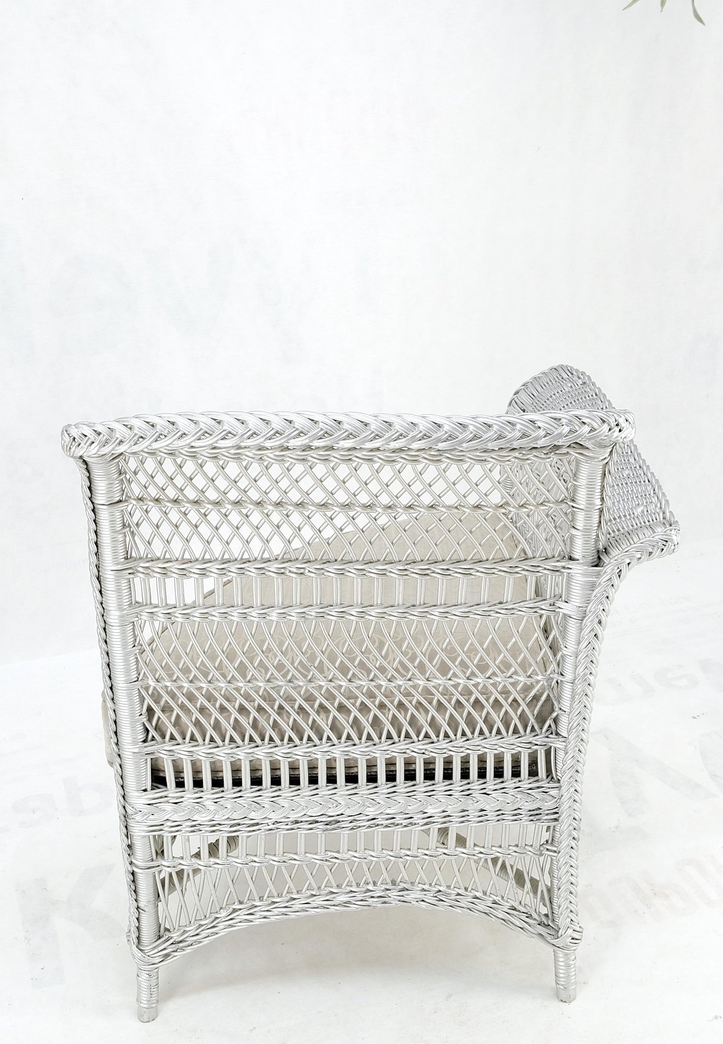 Antique Wicker Corner Chair Finished Painted in Silver Metal Finish Mint