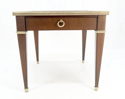 Baker Walnut & Brass Ring Drop Pull One Drawer Tapered Leg Side End Table MINT!