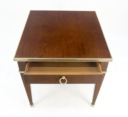 Baker Walnut & Brass Ring Drop Pull One Drawer Tapered Leg Side End Table MINT!