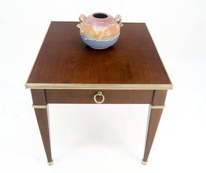 Baker Walnut & Brass Ring Drop Pull One Drawer Tapered Leg Side End Table MINT!