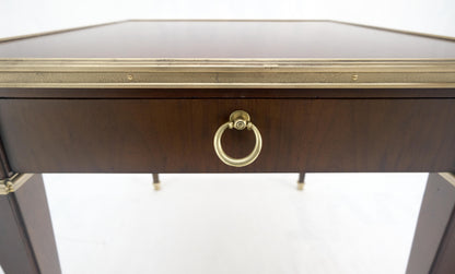 Baker Walnut & Brass Ring Drop Pull One Drawer Tapered Leg Side End Table MINT!