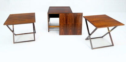 Set 4 Nesting Folding X Bases Rosewood & Brass End Side Tables Stands Denmark