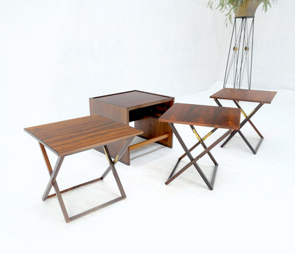 Set 4 Nesting Folding X Bases Rosewood & Brass End Side Tables Stands Denmark