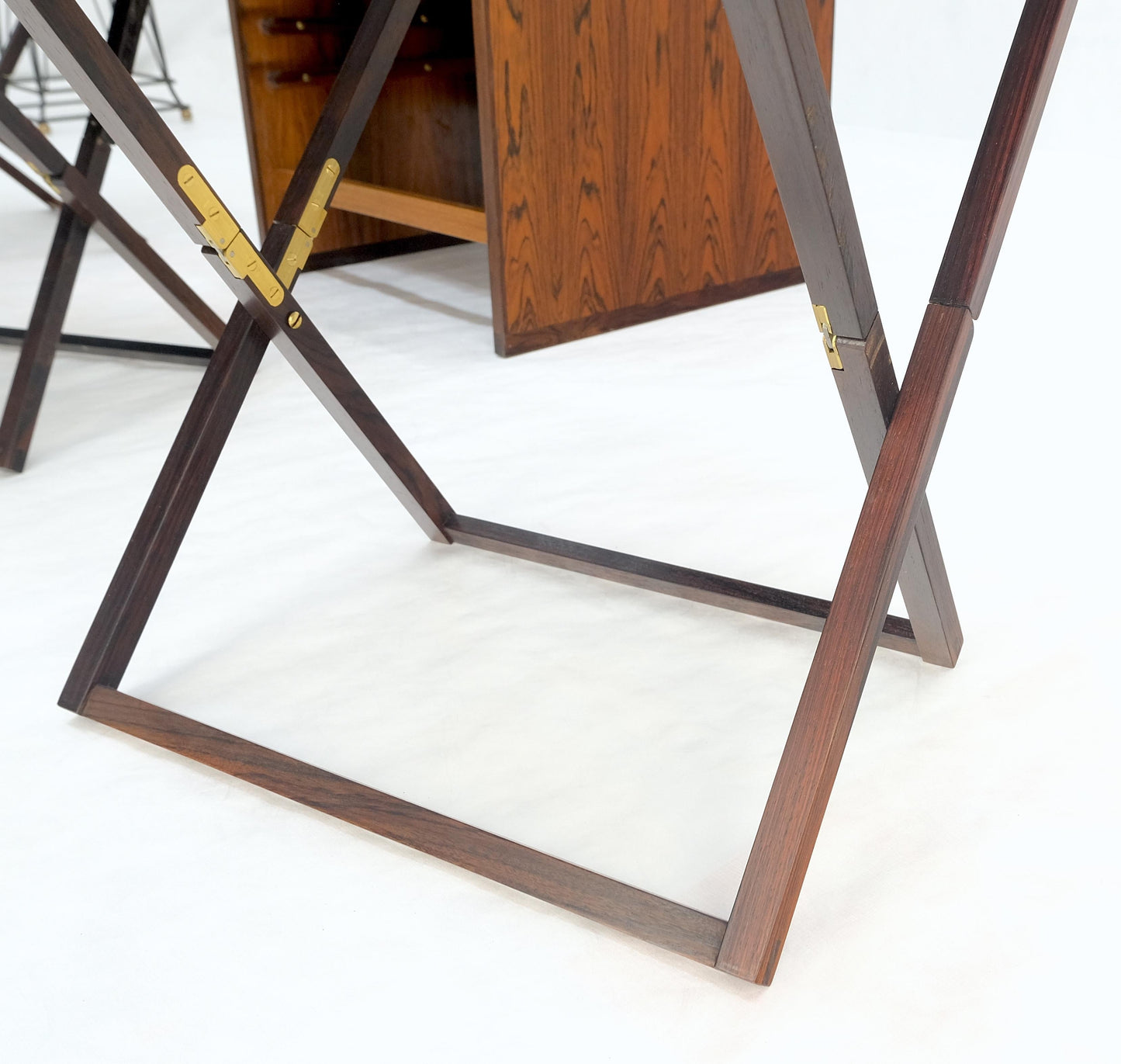 Set 4 Nesting Folding X Bases Rosewood & Brass End Side Tables Stands Denmark