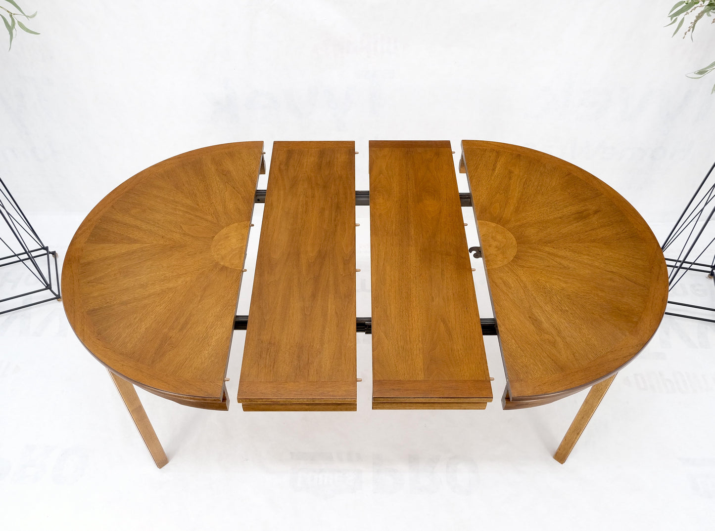 Round Sunburst Pattern Mid-Century Modern Dining Table with Two Leaves Mint