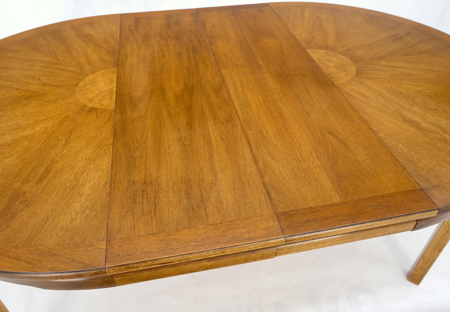 Round Sunburst Pattern Mid-Century Modern Dining Table with Two Leaves Mint