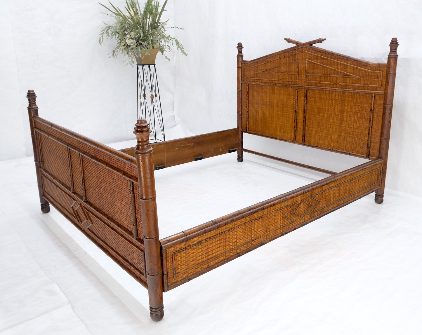 Faux Bamboo Cane Restored Queen Size Headboard Footboard Bed Bloomingdales MINT