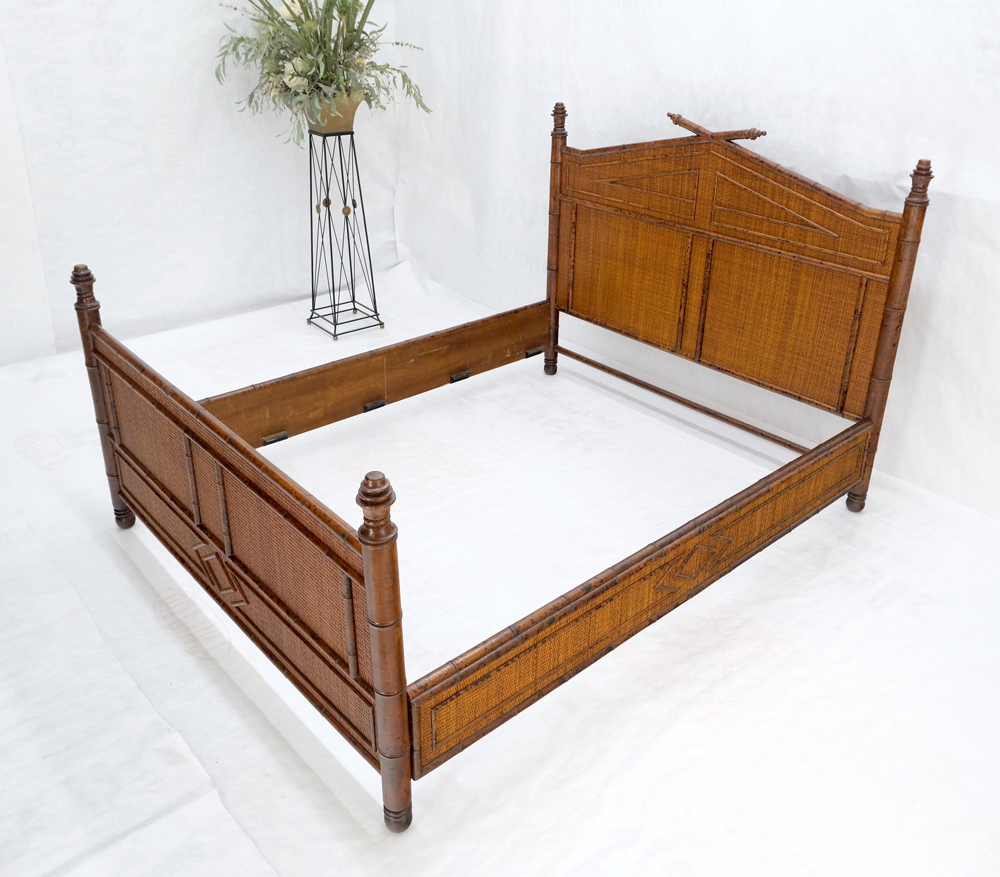 Faux Bamboo Cane Restored Queen Size Headboard Footboard Bed Bloomingdales MINT