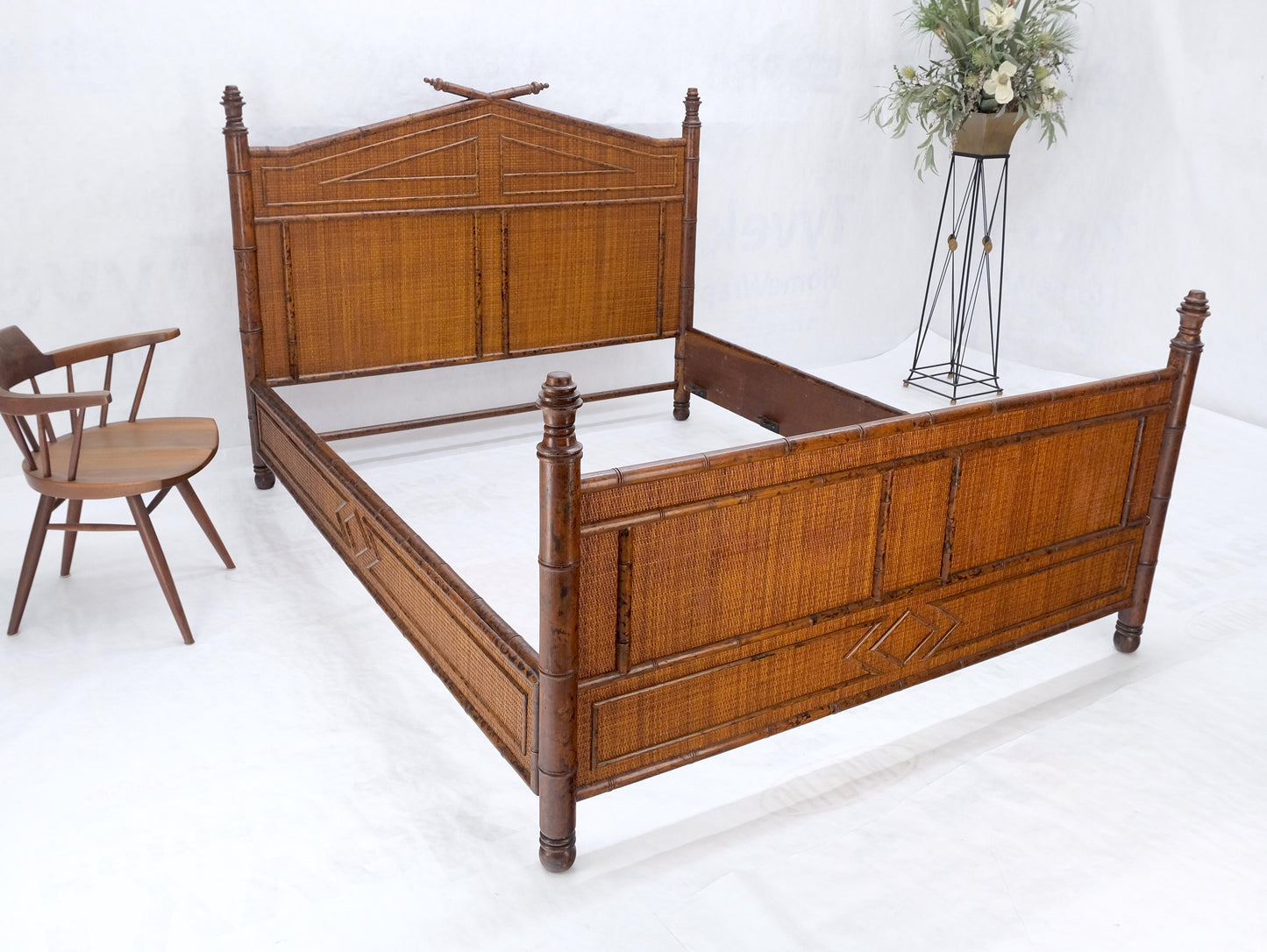 Faux Bamboo Cane Restored Queen Size Headboard Footboard Bed Bloomingdales MINT