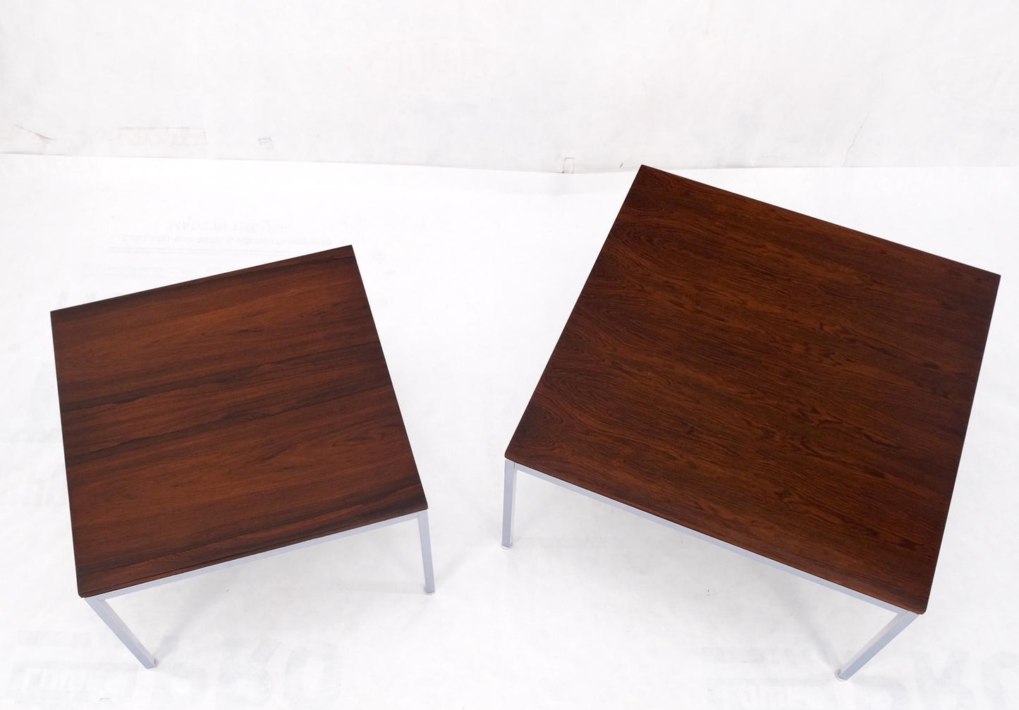 Non Matching Pair of Rosewood & Crome Square Knoll Side End Tables Stands Mint