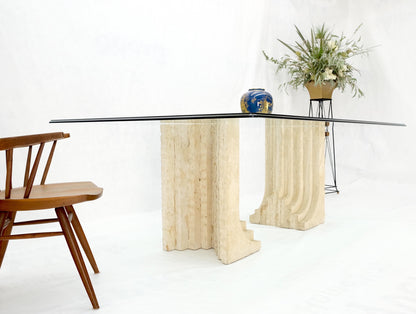 Large Oversize Wide Rectangle Shape Glass Top Travertine Dining Conference Table