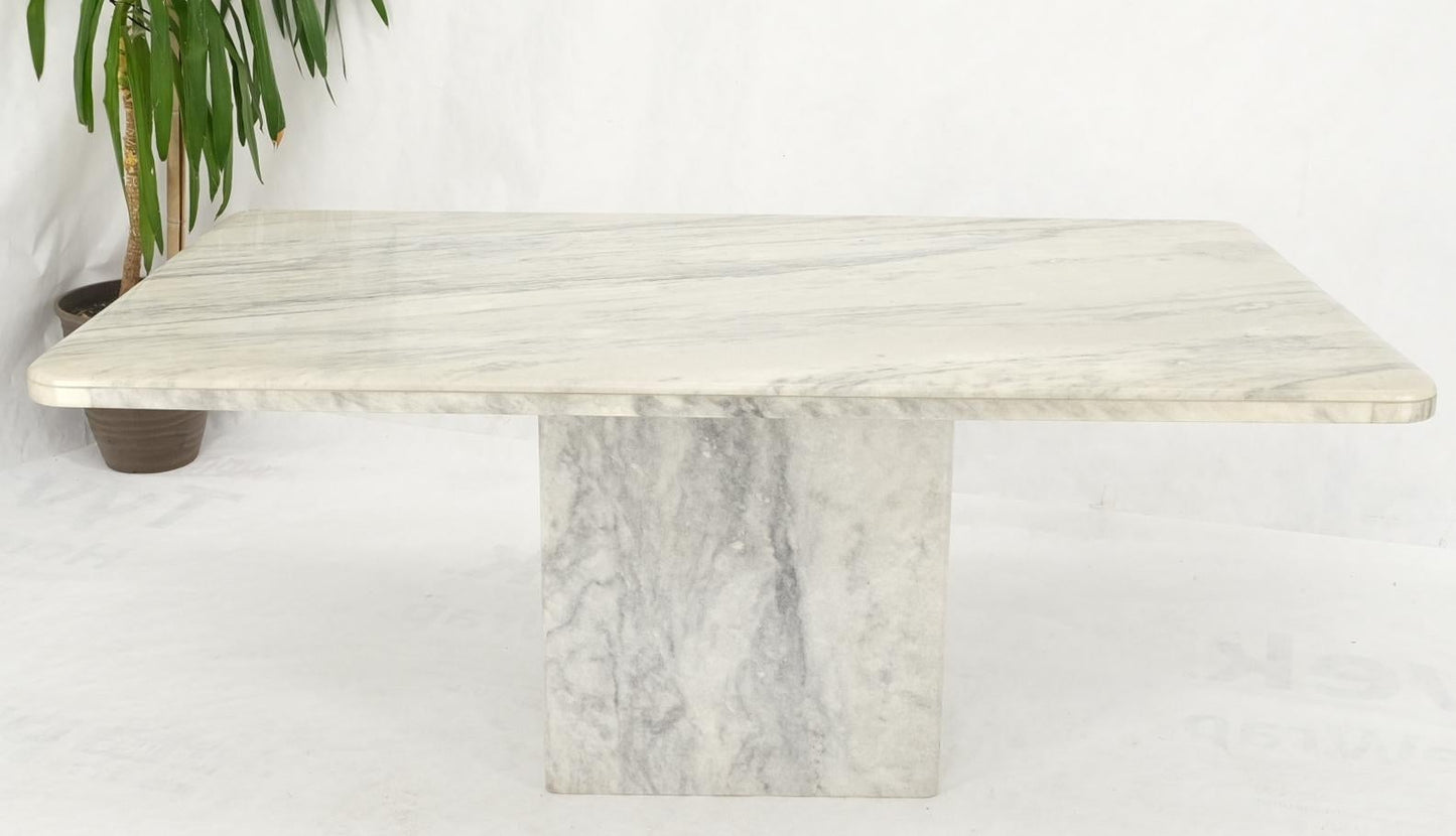 Grey & White Marble Rounded Corners Single Pedestal Dining Conference Table