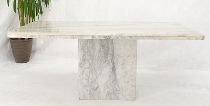 Grey & White Marble Rounded Corners Single Pedestal Dining Conference Table