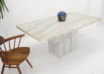 Grey & White Marble Rounded Corners Single Pedestal Dining Conference Table