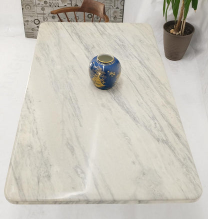 Grey & White Marble Rounded Corners Single Pedestal Dining Conference Table