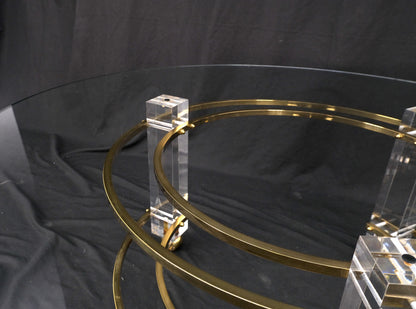 Polished Brass & Lucite Base Round Midcentury Coffee Table on Wheels Mint!