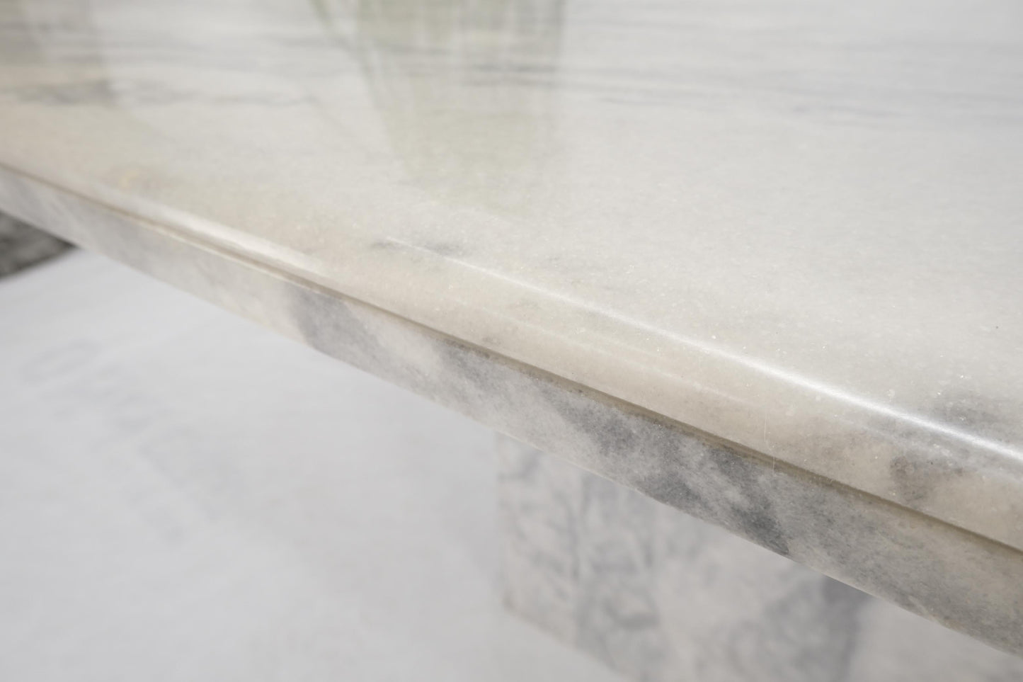 Grey & White Marble Rounded Corners Single Pedestal Dining Conference Table