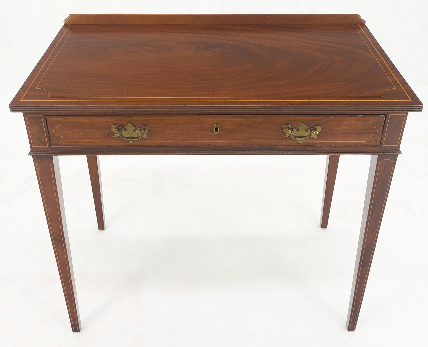 c.1880s Fine One Drawer Inlayed Solid Crotch Mahogany Top Console Table MINT!