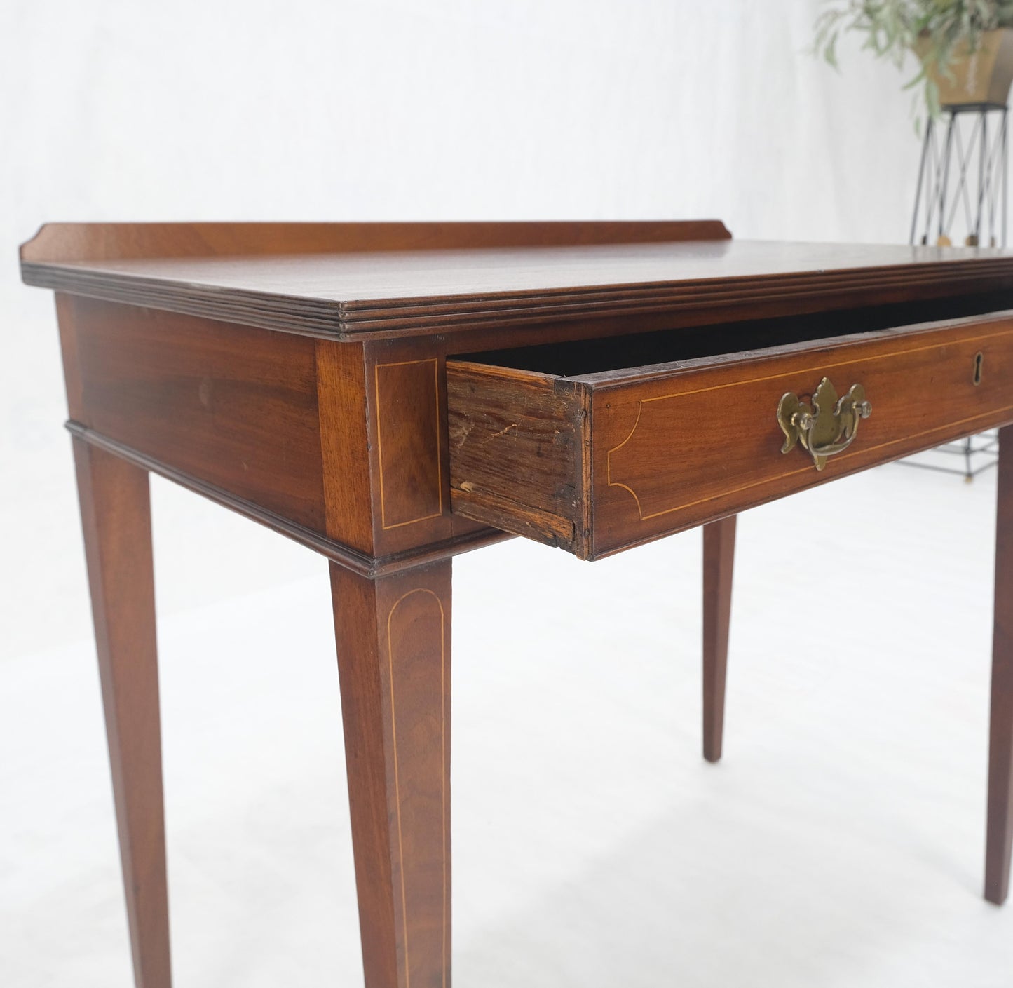 c.1880s Fine One Drawer Inlayed Solid Crotch Mahogany Top Console Table MINT!