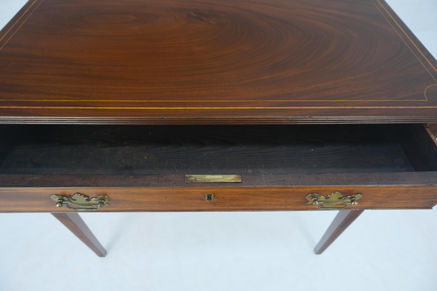 c.1880s Fine One Drawer Inlayed Solid Crotch Mahogany Top Console Table MINT!