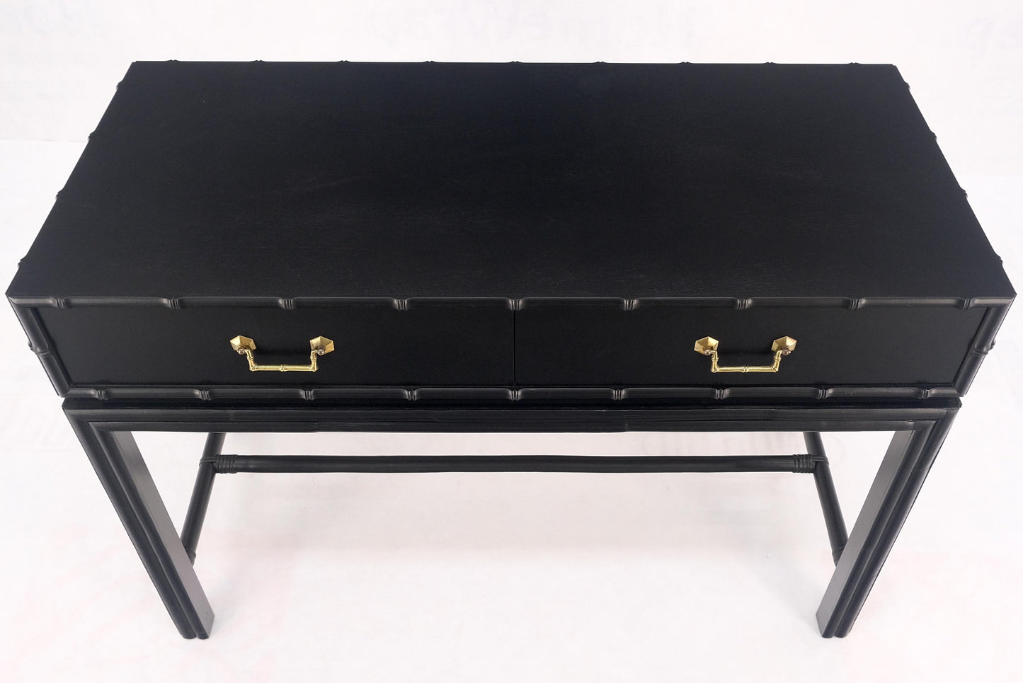 Ficks Reed Black Lacquer Faux Bamboo Solid Brass Pulls Two Drawer Console Desk