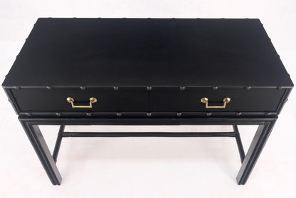 Ficks Reed Black Lacquer Faux Bamboo Solid Brass Pulls Two Drawer Console Desk