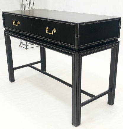 Ficks Reed Black Lacquer Faux Bamboo Solid Brass Pulls Two Drawer Console Desk