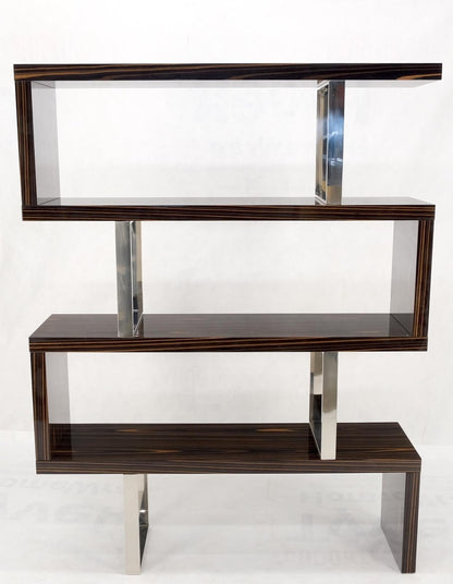 Post Modern Custom Design Zebra Wood & Chrome Etagere Bookcase Shelf Wall Unit