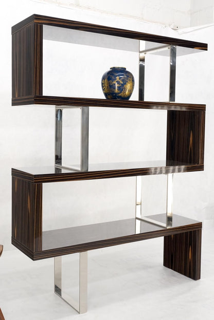 Post Modern Custom Design Zebra Wood & Chrome Etagere Bookcase Shelf Wall Unit