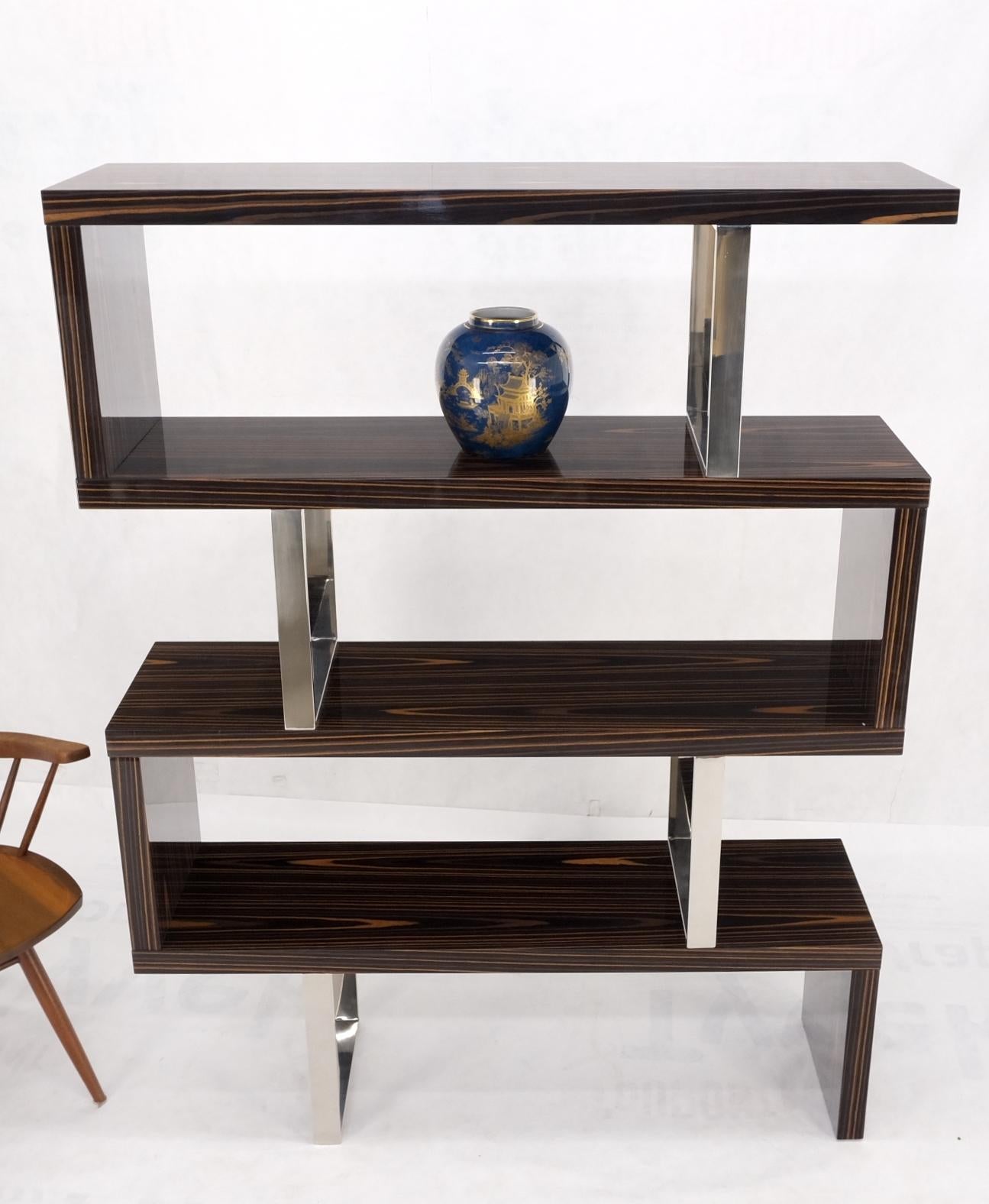 Post Modern Custom Design Zebra Wood & Chrome Etagere Bookcase Shelf Wall Unit