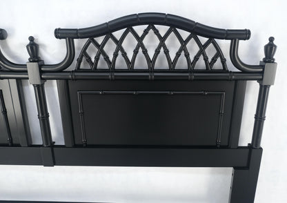 Faux Bamboo Black Lacquer King Size Headboard Bed MINT!