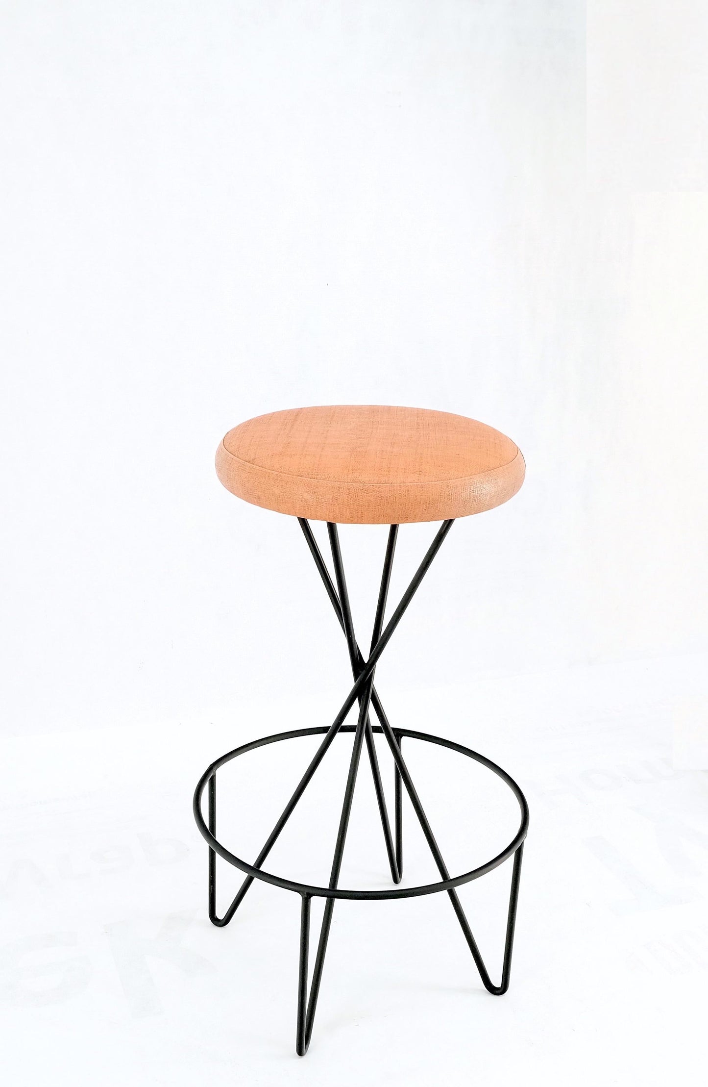 Frederick Weiberg Mid-Century Modern Wire Base Round Seat Bar Stool, circa 1970s