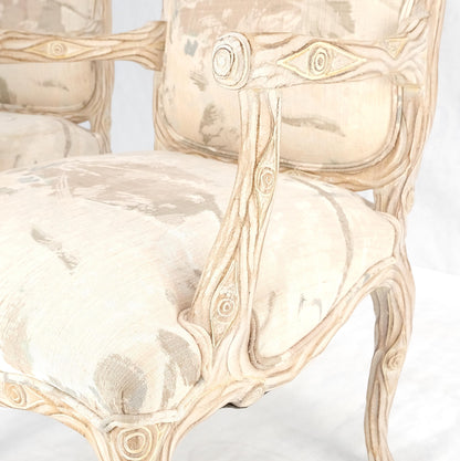 Faux Carved Twig Wood & Eye Theme Arm Lounge Fireside Arm Chairs White Wash MINT