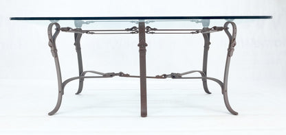 Wrought Iron Faux Belts Rinded Together Base 3/4" Glass Top Large Coffee Table