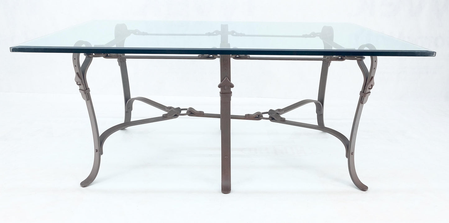 Wrought Iron Faux Belts Rinded Together Base 3/4" Glass Top Large Coffee Table